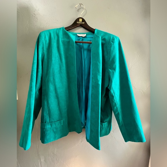 UltraSuede Rad Teal Suede Skirt Suit Set ~ Size 12/14